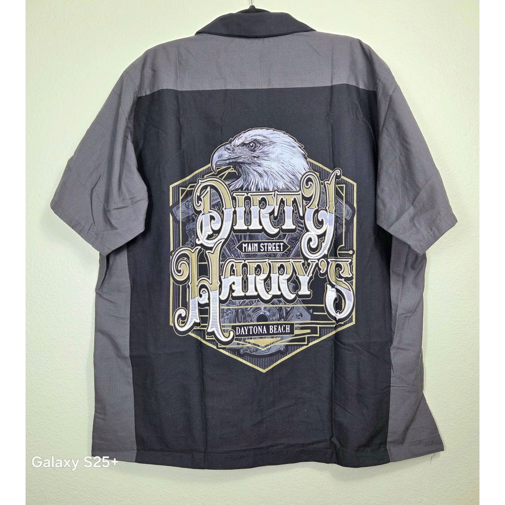 Red Kap Dirty Harrys Daytona Beach Eagle Work Shirt Mens XL Black Gray Biker